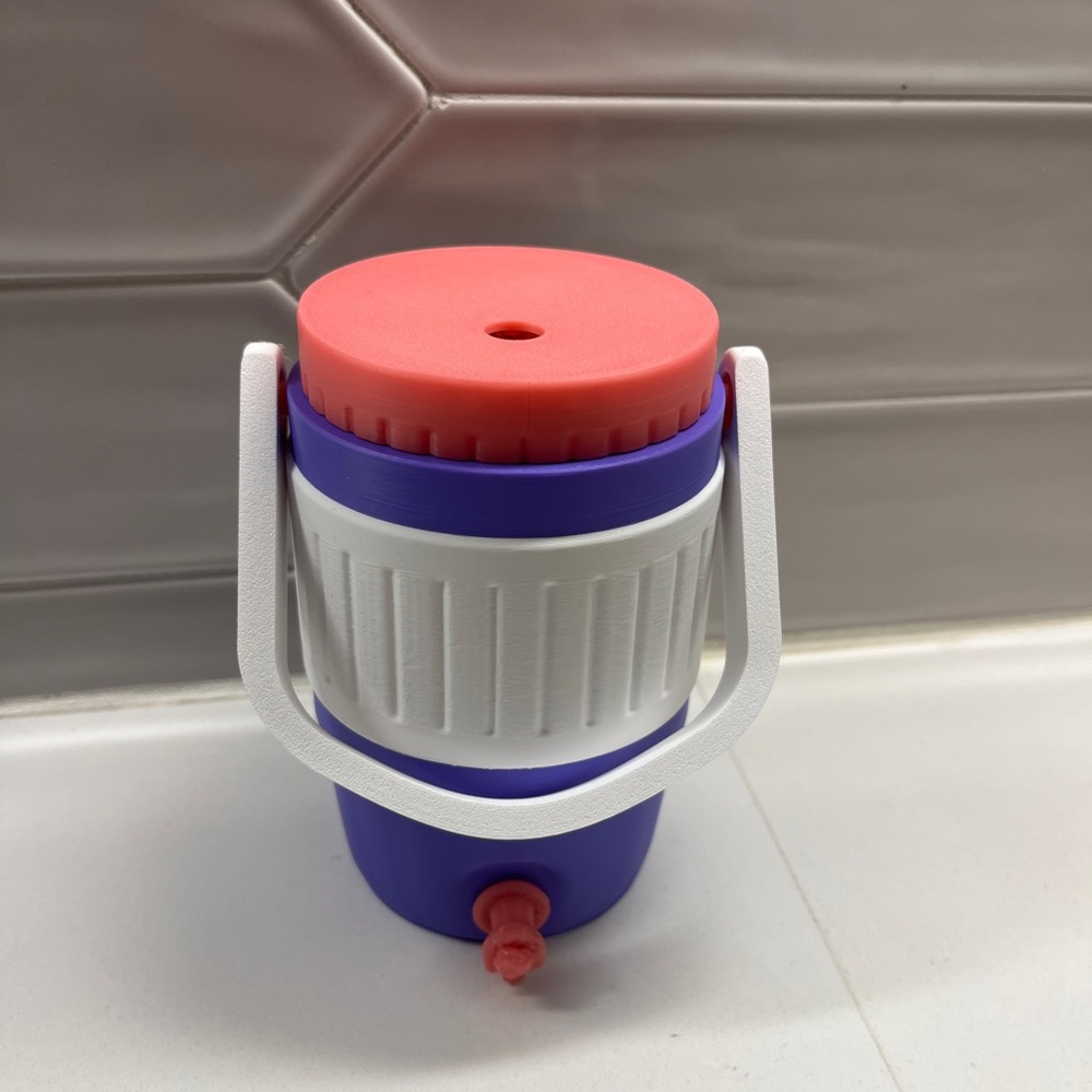 Purple and Pink Party Beverage Cooler Jug - White Handle Coozie